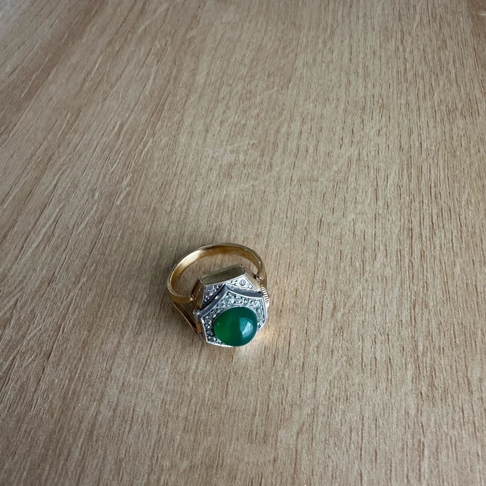 Fortis Swiss Vintage Gold & Green Stone Ring with Watch